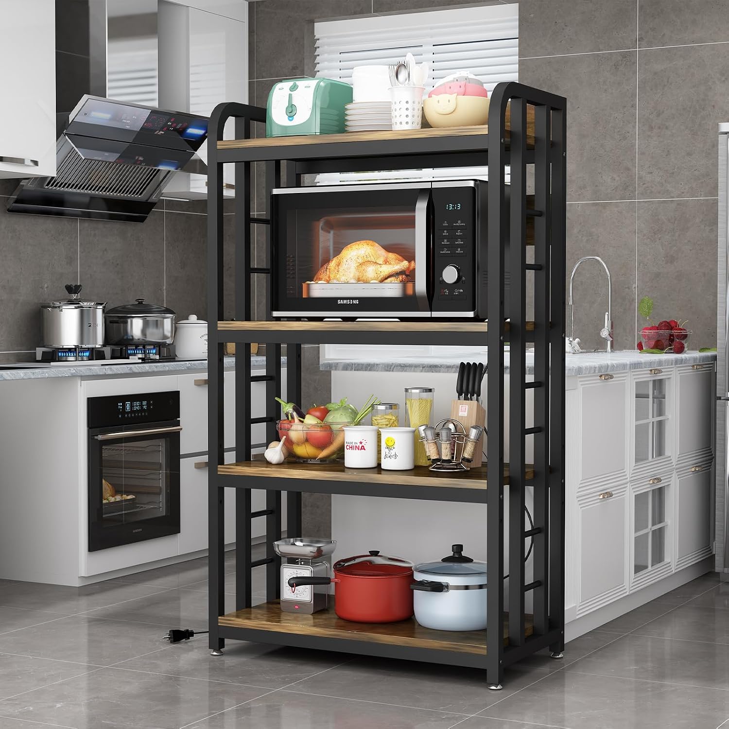 4段キッチンベーカーズラック、電源コンセント付き自立型電子レ - Kitchen Appliances Countertop のレビューと価格