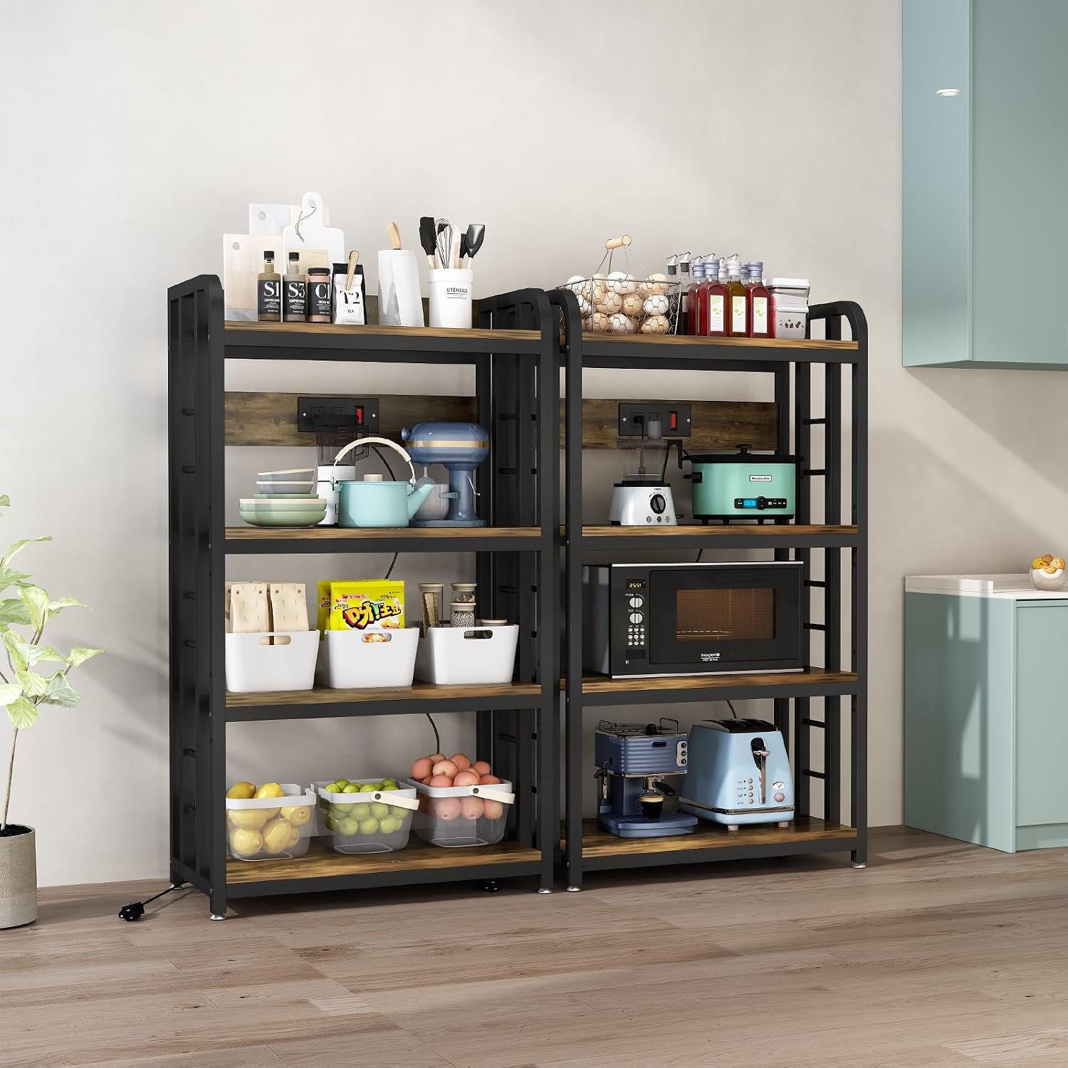 4段キッチンベーカーズラック、電源コンセント付き自立型電子レ - Kitchen Appliances Countertop のレビューと価格