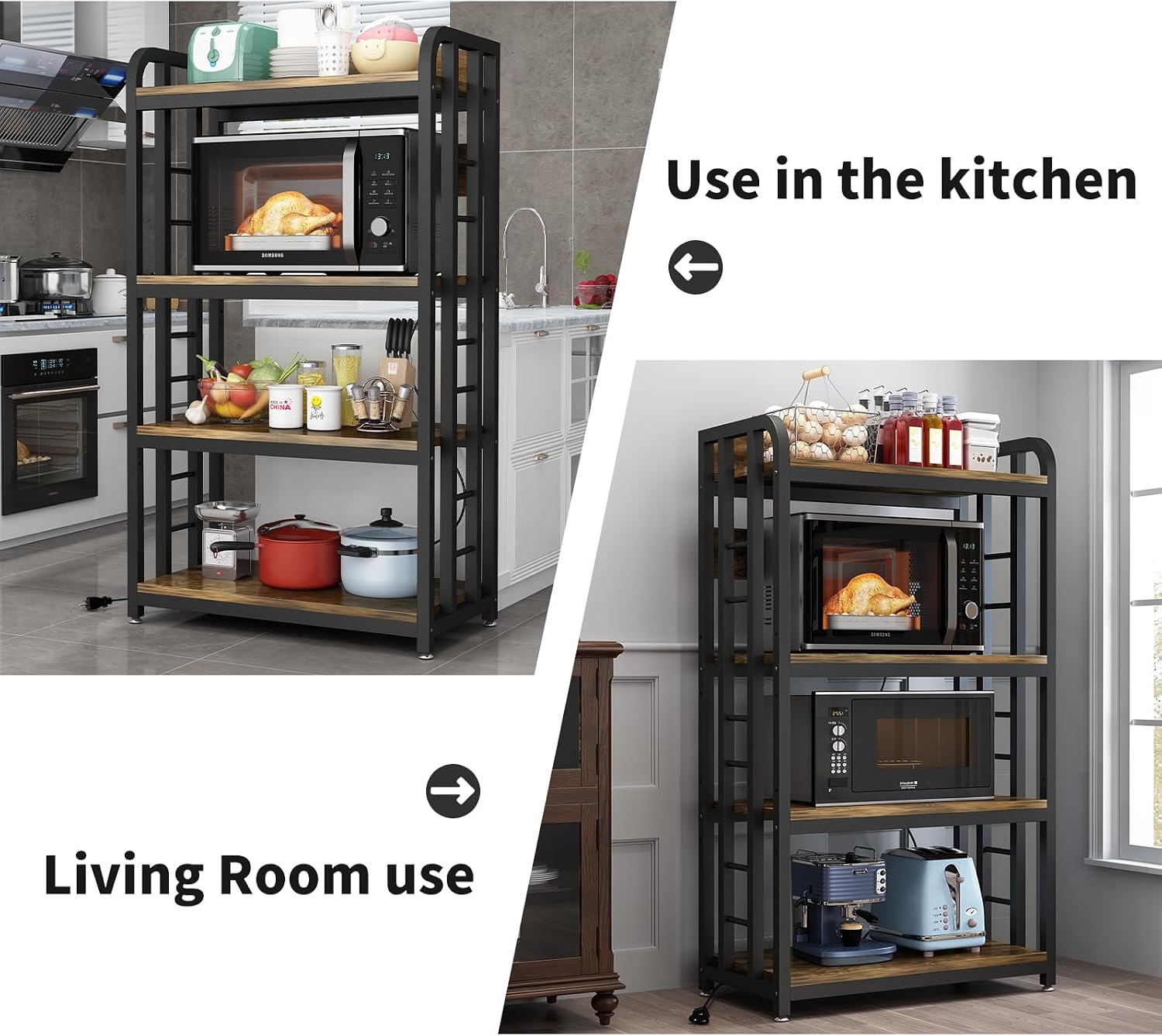 4段キッチンベーカーズラック、電源コンセント付き自立型電子レ - Kitchen Appliances Countertop のレビューと価格